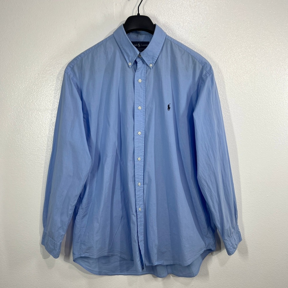 Vintage Ralph Lauren Blake Shirt‎ XL Blue Micro Check Cotton Button Down 90s